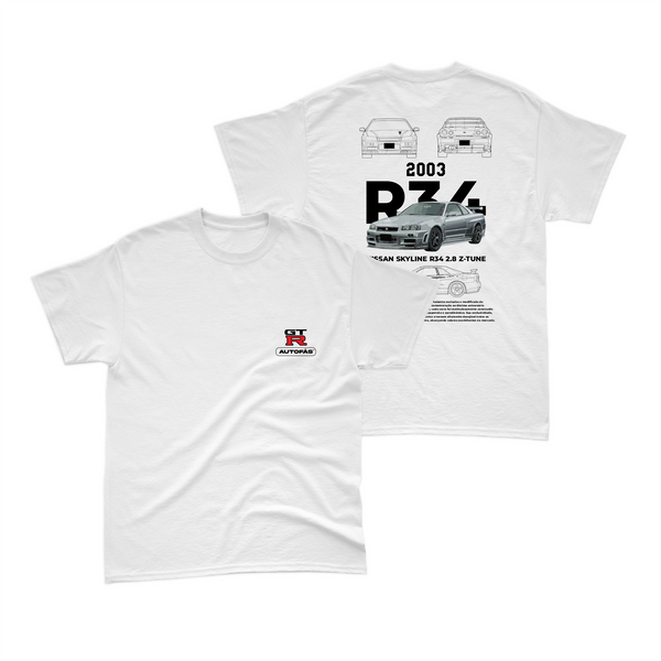 Camiseta Nissan Skyline GT-R R34 Branca