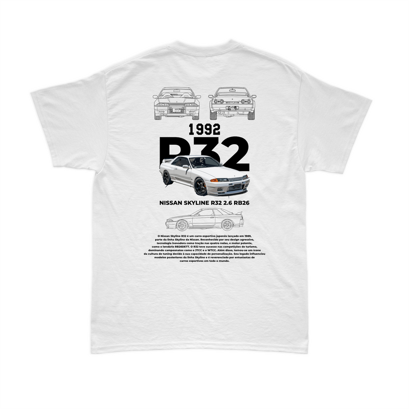 Camiseta Nissan Skyline GT-R R32 V2 Branca