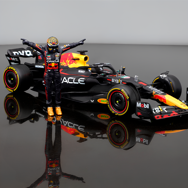 Miniatura Fórmula 1 Red Bull Racing RB19 #1 Max Verstappen 1:18 + Piloto (Edição do Campeão)