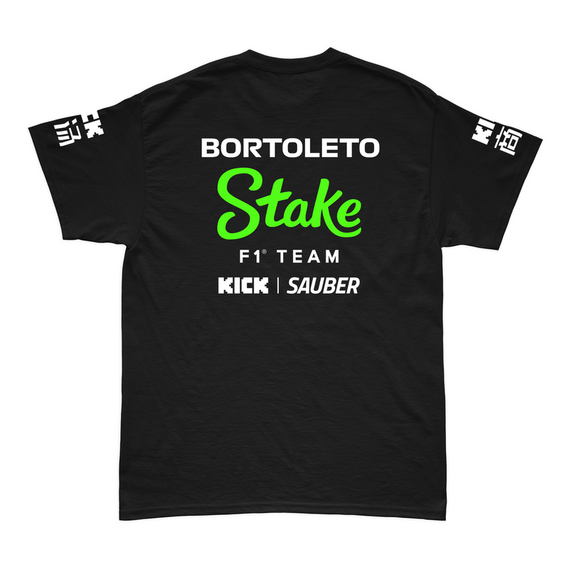 Camiseta Gabriel Bortoleto Stake Sauber 2024 Preta 100% Algodão SN