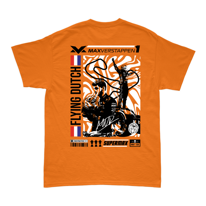 Camiseta Algodão Max Verstappen Flying Dutch Laranja V1