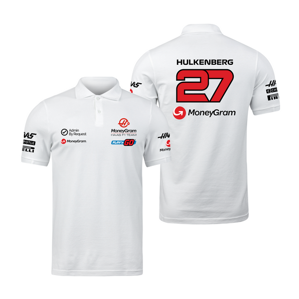 Camisa Polo Nico Hulkenberg Haas F1 2024 Branca