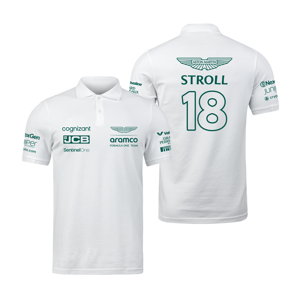 Camisa Polo Lance Stroll Aston Martin 2024 Branca