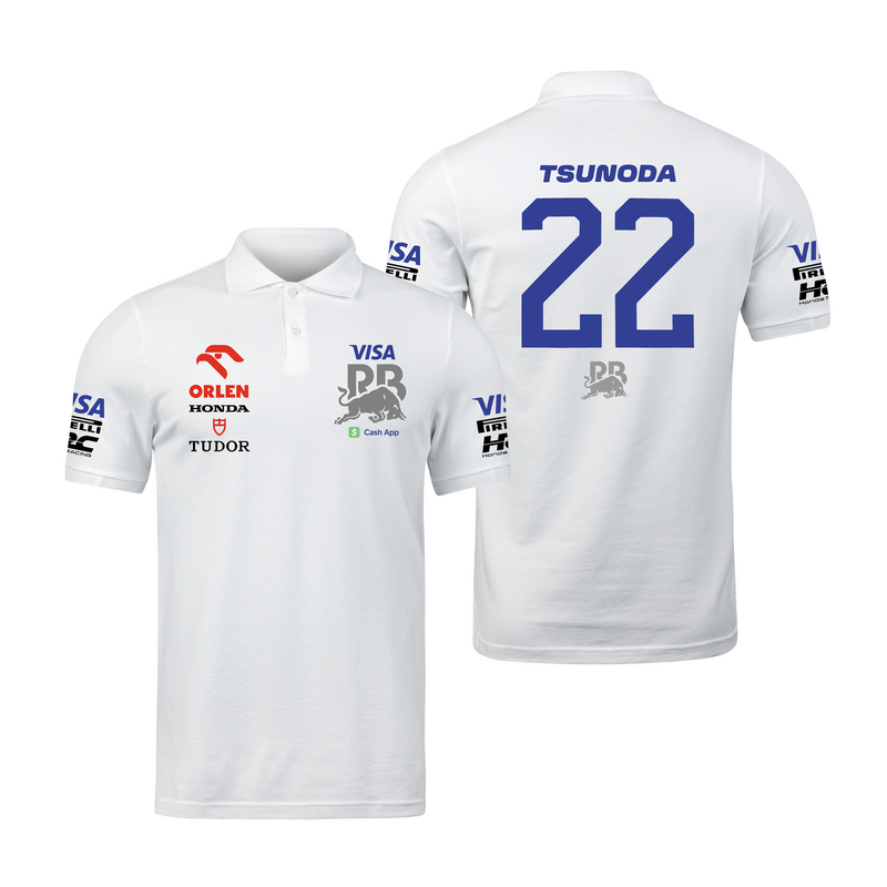 Camisa Polo Tsunoda Visa Racing Bulls Branca 2024