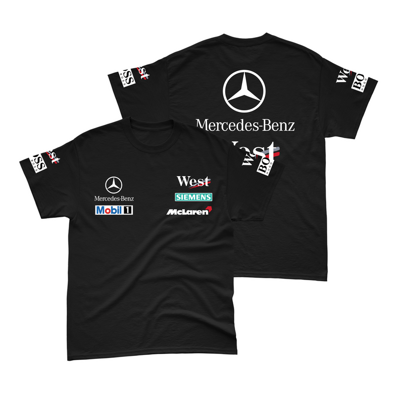 Camiseta Algodão Mclaren West Mercedes Retrô Preta