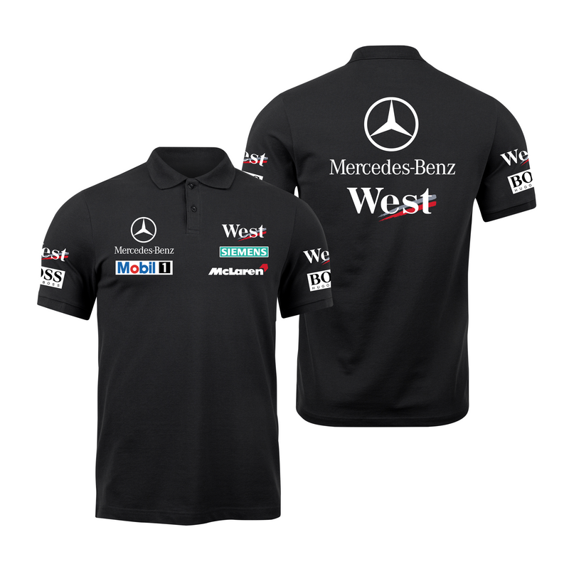 Camisa Polo Mclaren West Mercedes Retrô Preta