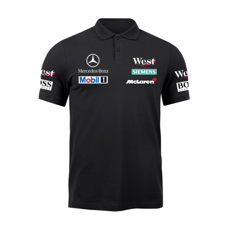 Camisa Polo Mclaren West Mercedes Retrô Preta