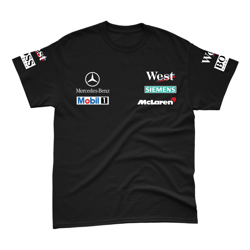 Camiseta Algodão Mclaren West Mercedes Retrô Preta