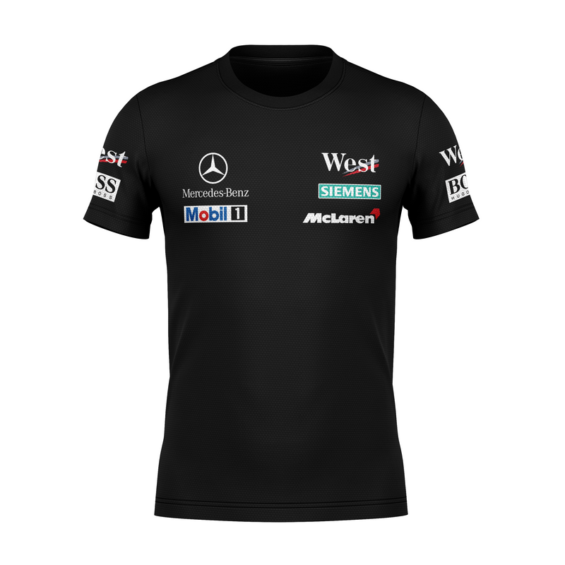 Camiseta DryFit Mclaren West Mercedes Retrô Preta