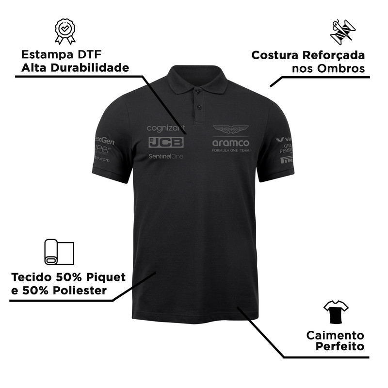 Camisa Polo Lance Stroll Aston Martin 2024 All Black