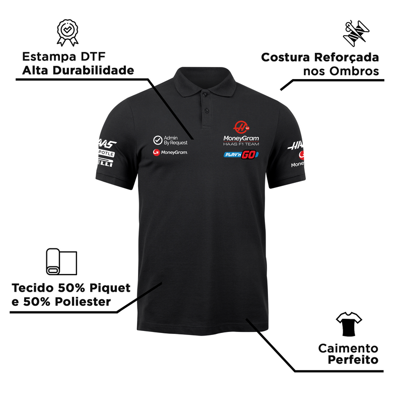 Camisa Polo Kevin Magnussen Haas F1 2024 Preta