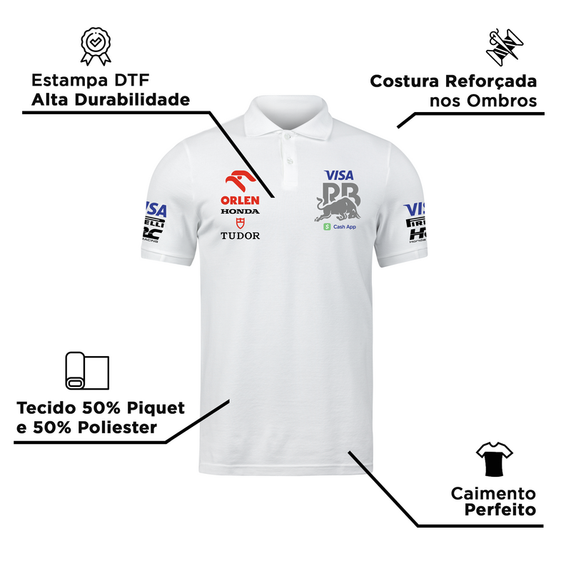 Camisa Polo Tsunoda Visa Racing Bulls Branca 2024