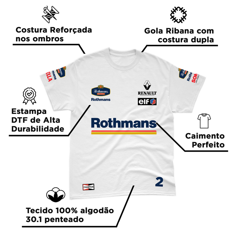 Camiseta Algodão Williams Retrô Rothmans Racing Branco