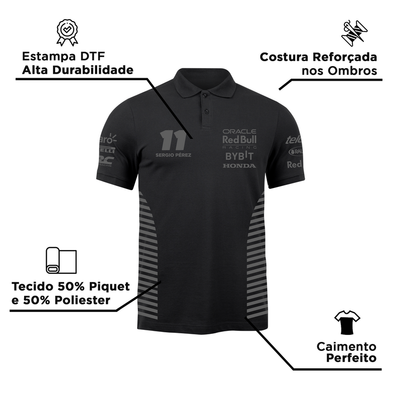 Camisa Polo Sergio Perez Red Bull Racing 2024 All Black