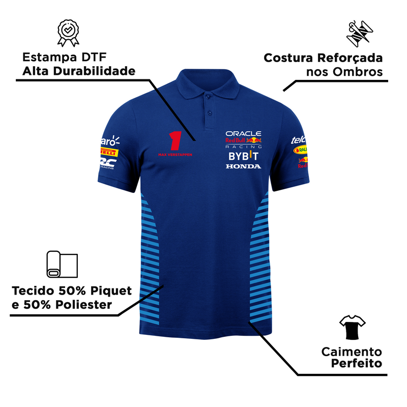 Camisa Polo Max Verstappen Red Bull Racing 2024 Azul Mrinho