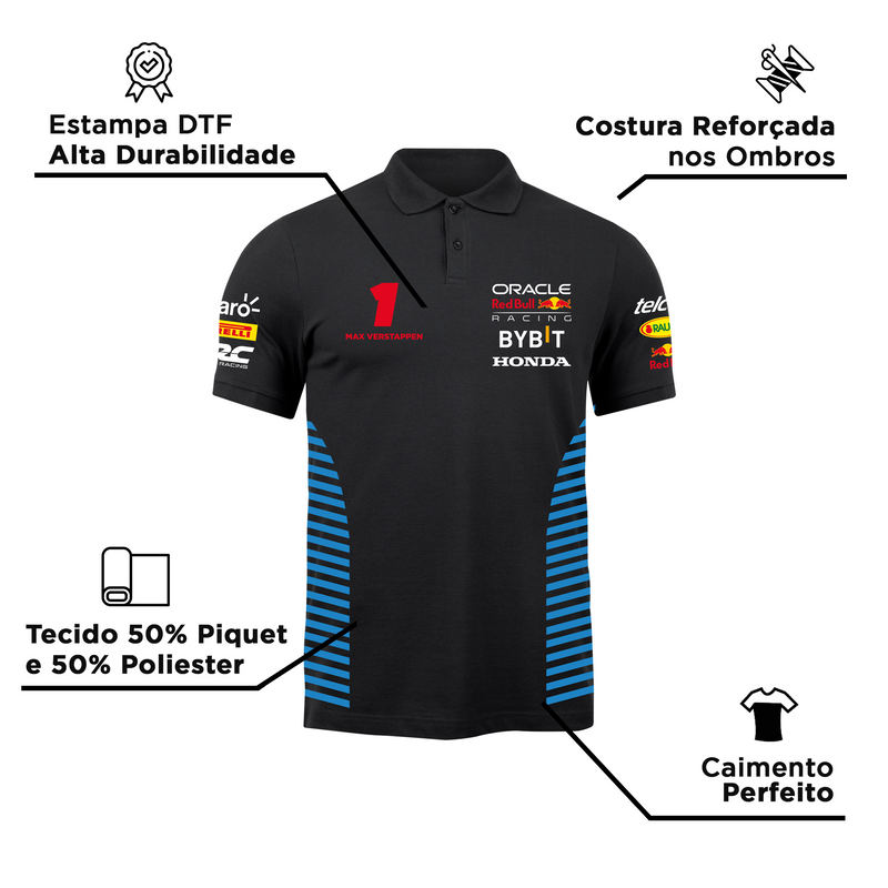 Camisa Polo Max Verstappen Red Bull Racing 2024 Preta