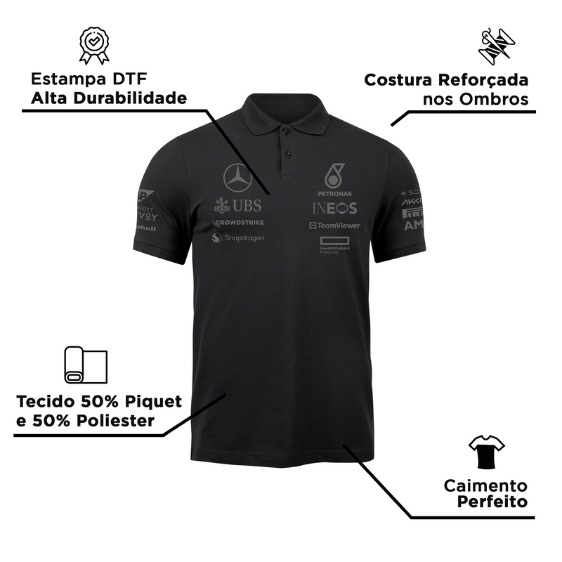 Camisa Polo Lewis Hamilton Mercedes 2024 All Black