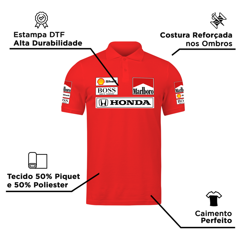 Camisa Polo Mclaren Marlboro Retrô Anos 90 Vermelha