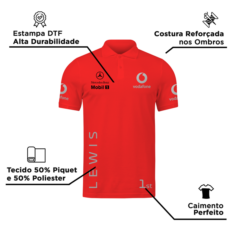 Camisa Polo Lewis Hamilton McLaren Vodafone 2008 WDC