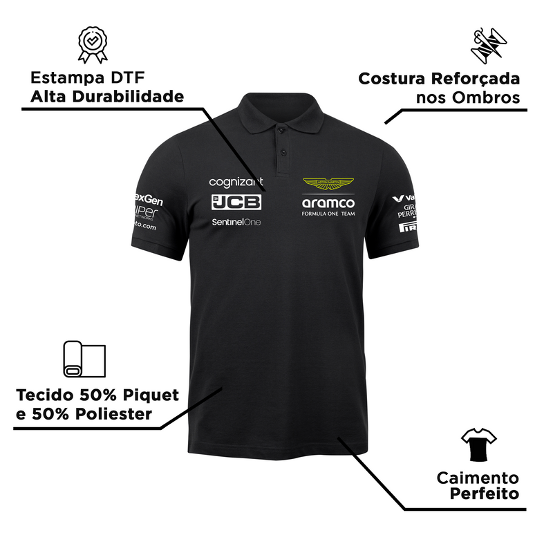 Camisa Polo Lance Stroll Aston Martin 2024 Preta