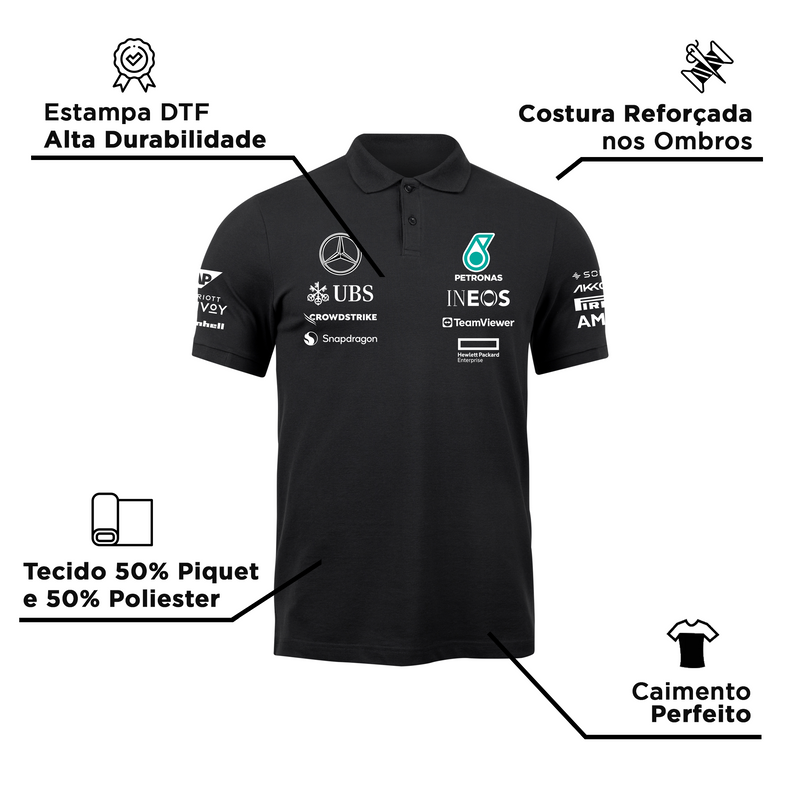 Camisa Polo Lewis Hamilton Mercedes 2024 Preta