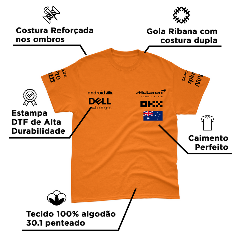 Camiseta Algodão Oscar Piastri McLaren 2024 Laranja