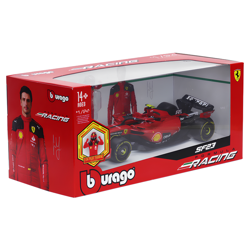 Miniatura Fórmula 1 Ferrari SF-23 1:24 + Figura Piloto Carlos Sainz