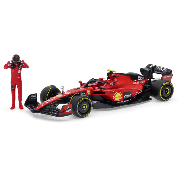 Miniatura Fórmula 1 Ferrari SF-23 1:24 + Figura Piloto Carlos Sainz #55